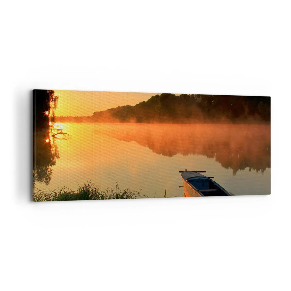 Obraz na plátně - Východ slunce u vody jako povrch zrcadla - 100x40 cm