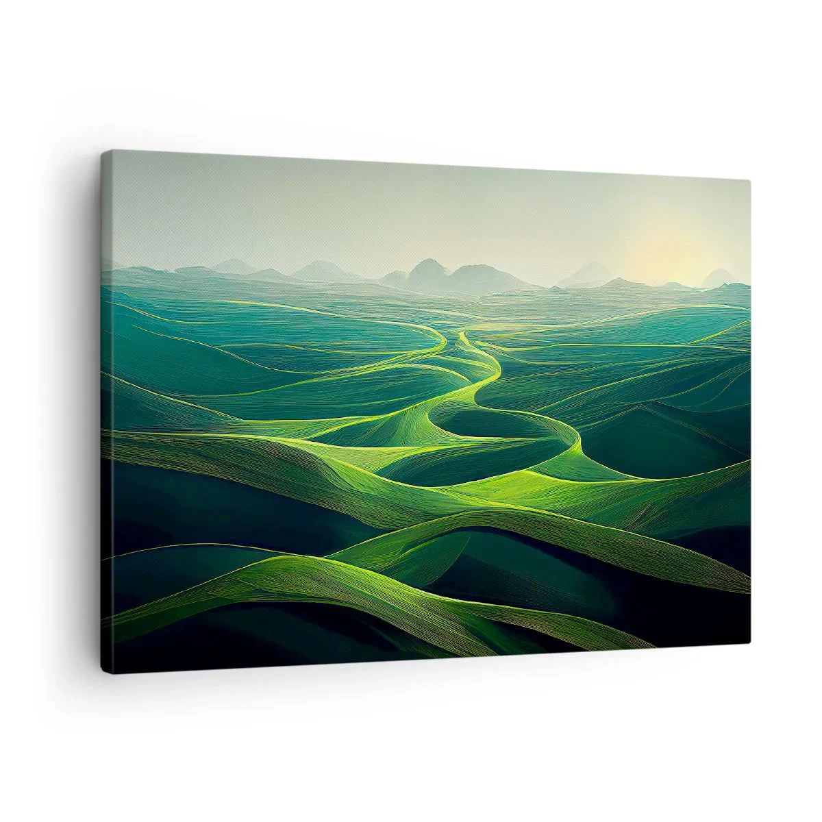 Obraz na plátně - Zelené kopce s vlnitými stezkami - 70x50cm - V zelených údolích - Moderní nástěnná dekorace do obývacího pokoje a ložnice ARTTOR