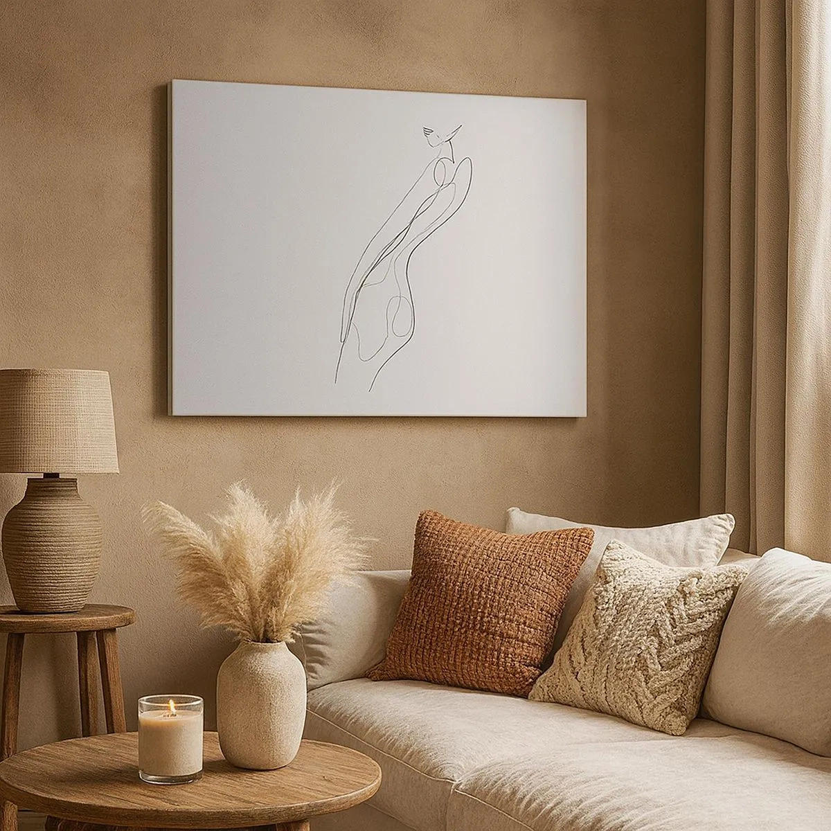 Obraz na plátně - Minimalistická linie zobrazující siluetu na světlém pozadí - 70x50cm - Pouze slib - Moderní nástěnná dekorace do obývacího pokoje a ložnice ARTTOR