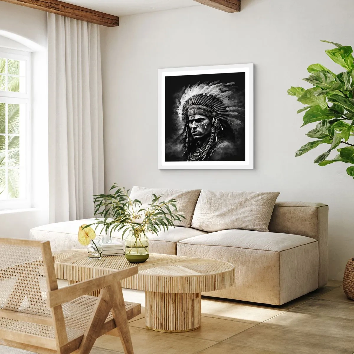 Plakát v bílém rámu - Vůdce a bojovník - 60x60 cm