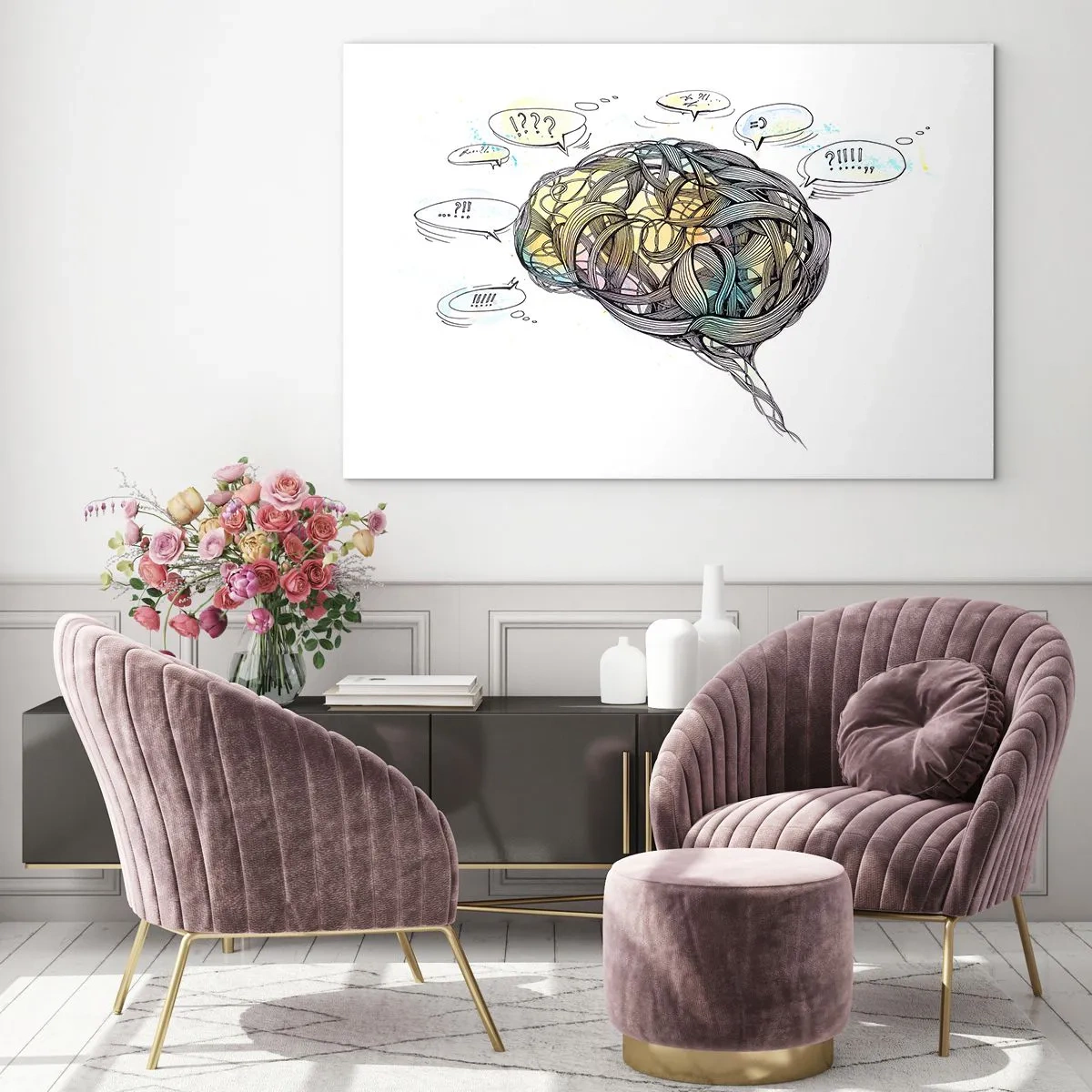 Obraz na skle - Umělecká ilustrace mozku s barevnými akcenty - 70x50cm - Člověk - velká hádanka - Moderní nástěnná dekorace do obývacího pokoje a ložnice ARTTOR