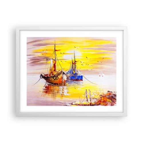 Plakát v bílém rámu - Zasloužený odpočinek v přístavu - 50x40 cm