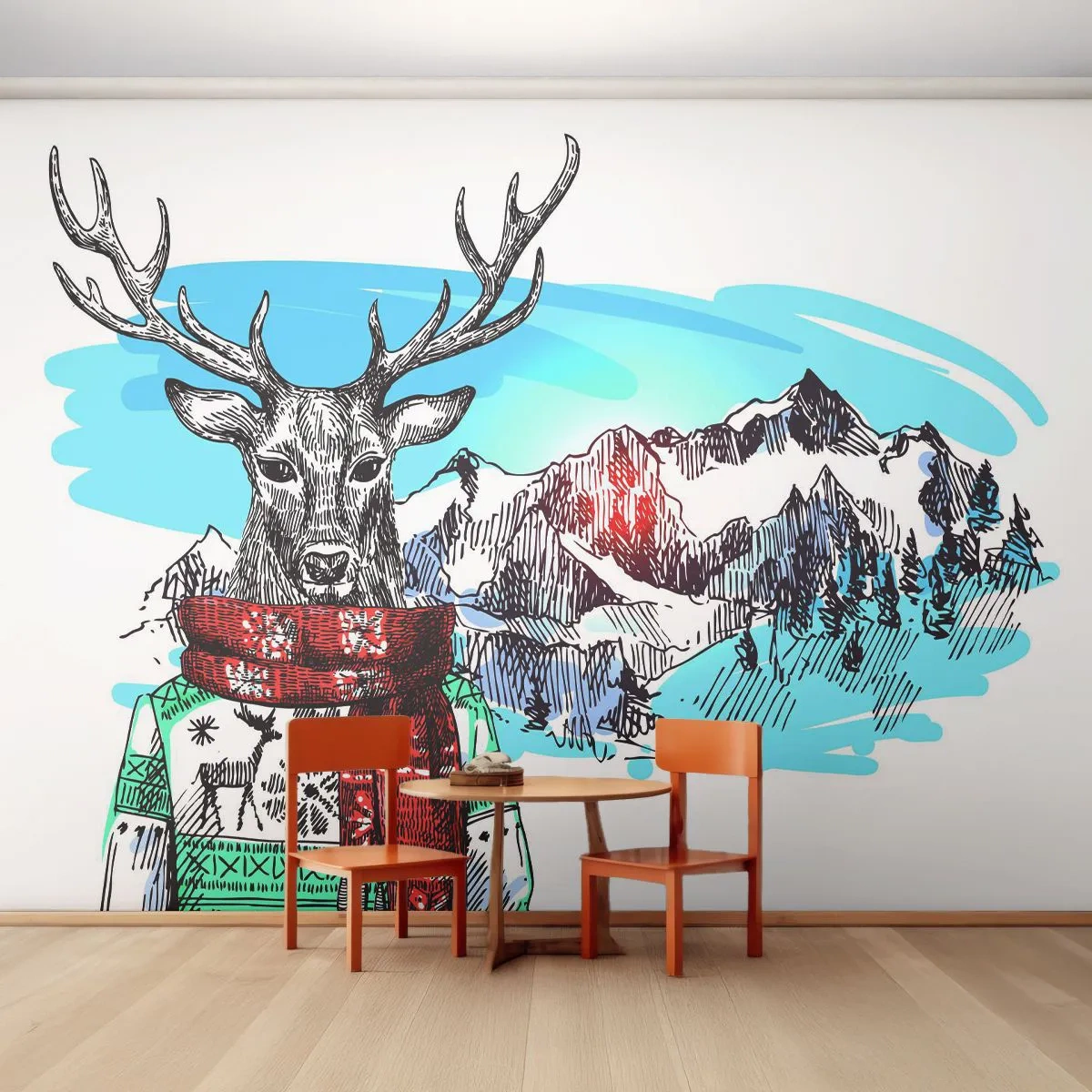 Fototapeta Samolepicí Deluxe Sticker - Ani jelen nemrzne - Abstrakce, Jelen, Pro děti - 250x175 cm