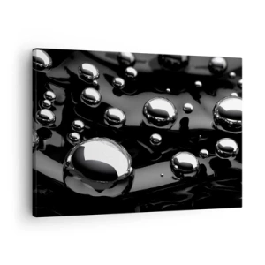 Obraz na plátně - Abstraktní kapky na černém povrchu - 70x50cm - Z černé tůně - Moderní nástěnná dekorace do obývacího pokoje a ložnice ARTTOR