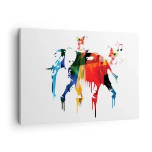 Obraz na plátně - Barevný slon s motýly v moderním geometrickém stylu - 70x50cm - Tančit může každý - Moderní nástěnná dekorace do obývacího pokoje a ložnice ARTTOR