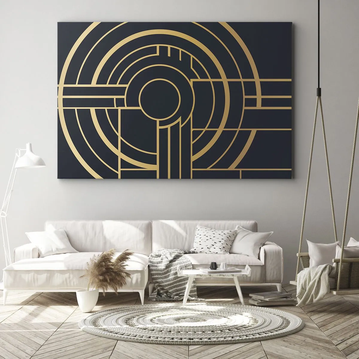 Obraz na plátně - Geometrický vzor se zlatými linkami - 70x50cm - Obraty události - Moderní nástěnná dekorace do obývacího pokoje a ložnice ARTTOR