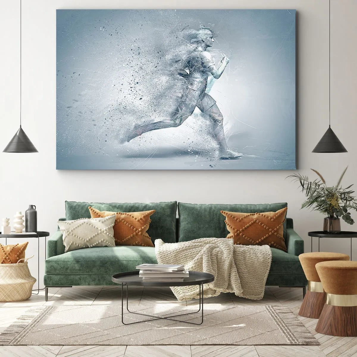 Obraz na plátně - Dynamická postava běžící v abstraktním stylu - 70x50cm - Energie krystalicky čistá - Moderní nástěnná dekorace do obývacího pokoje a ložnice ARTTOR