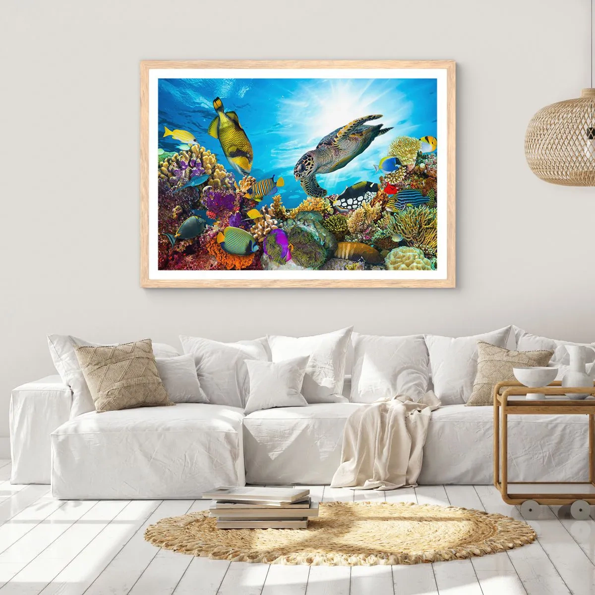 Plakát v rámu světlý dub - Korálová promenáda - 70x50 cm