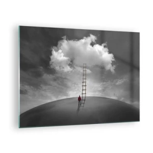 Obraz na skle - Člověk se dívá na žebřík vedoucí k oblaku. - 70x50cm - Všechno je možné - Moderní nástěnná dekorace do obývacího pokoje a ložnice ARTTOR