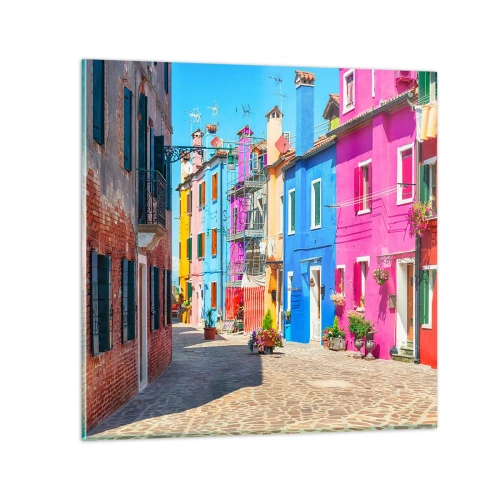 Obraz na skle - Městečko „Pod papoušky“ - 60x60 cm