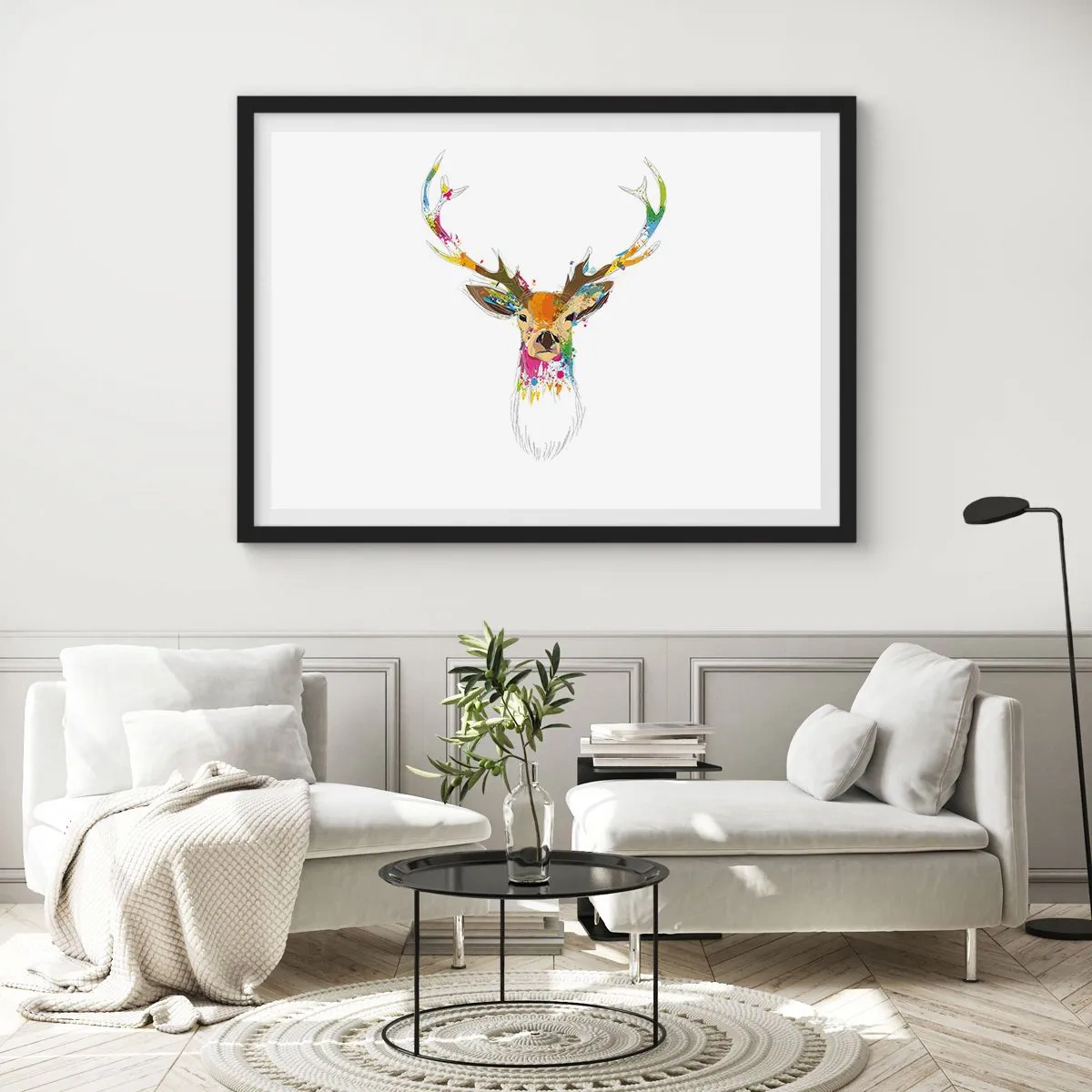 Plakát v černém rámu - Líbezný jelínek vykoupaný v barvě - 70x50 cm