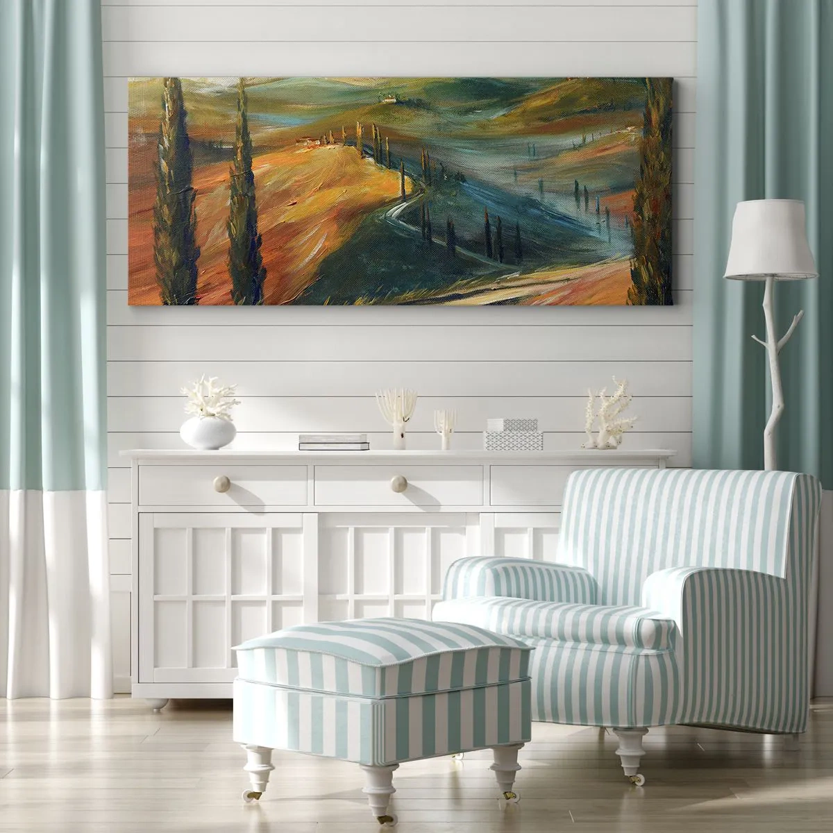 Obraz na plátně - Toskánská krajina - 140x50 cm