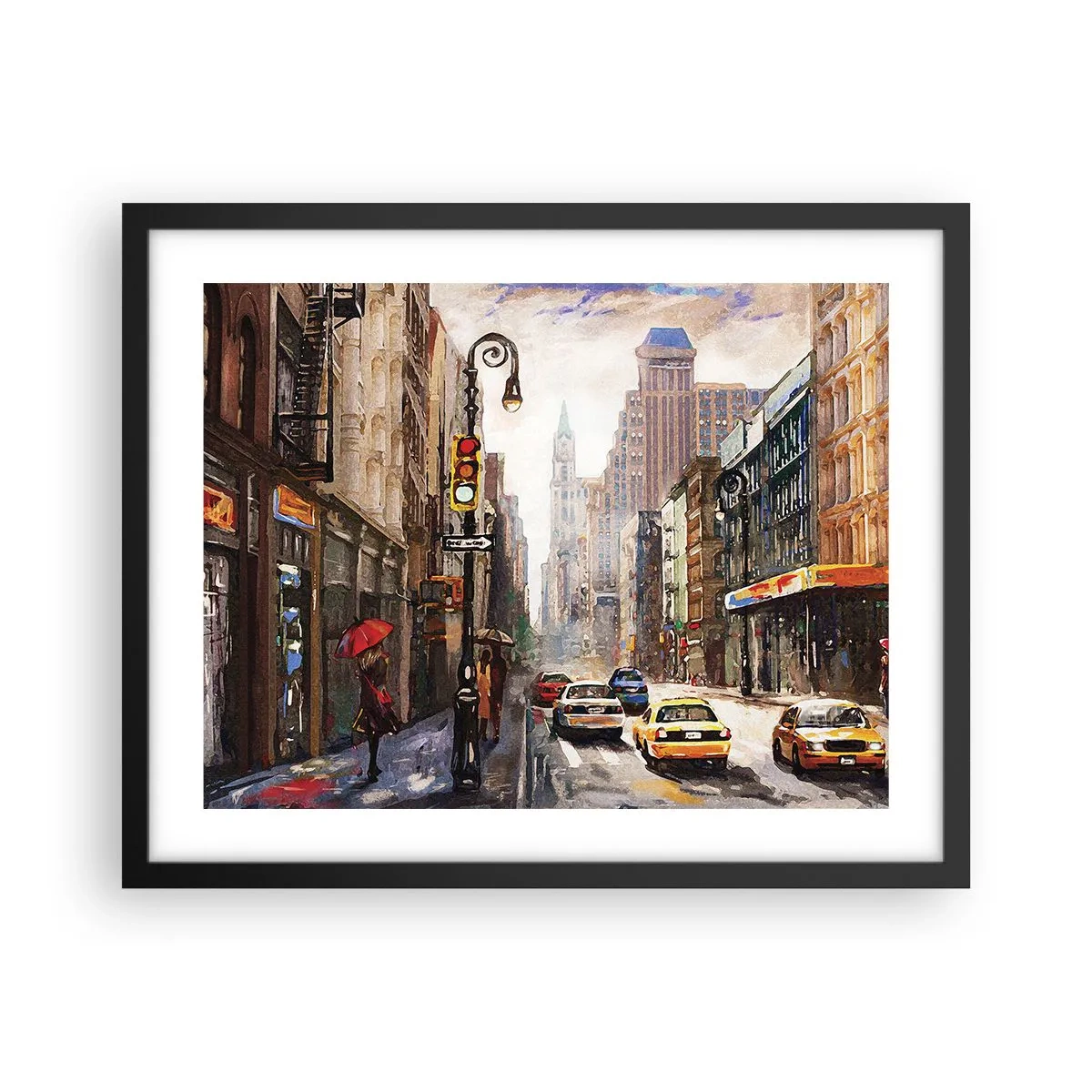 Plakát v černém rámu - New York – barevný i v dešti - 50x40 cm