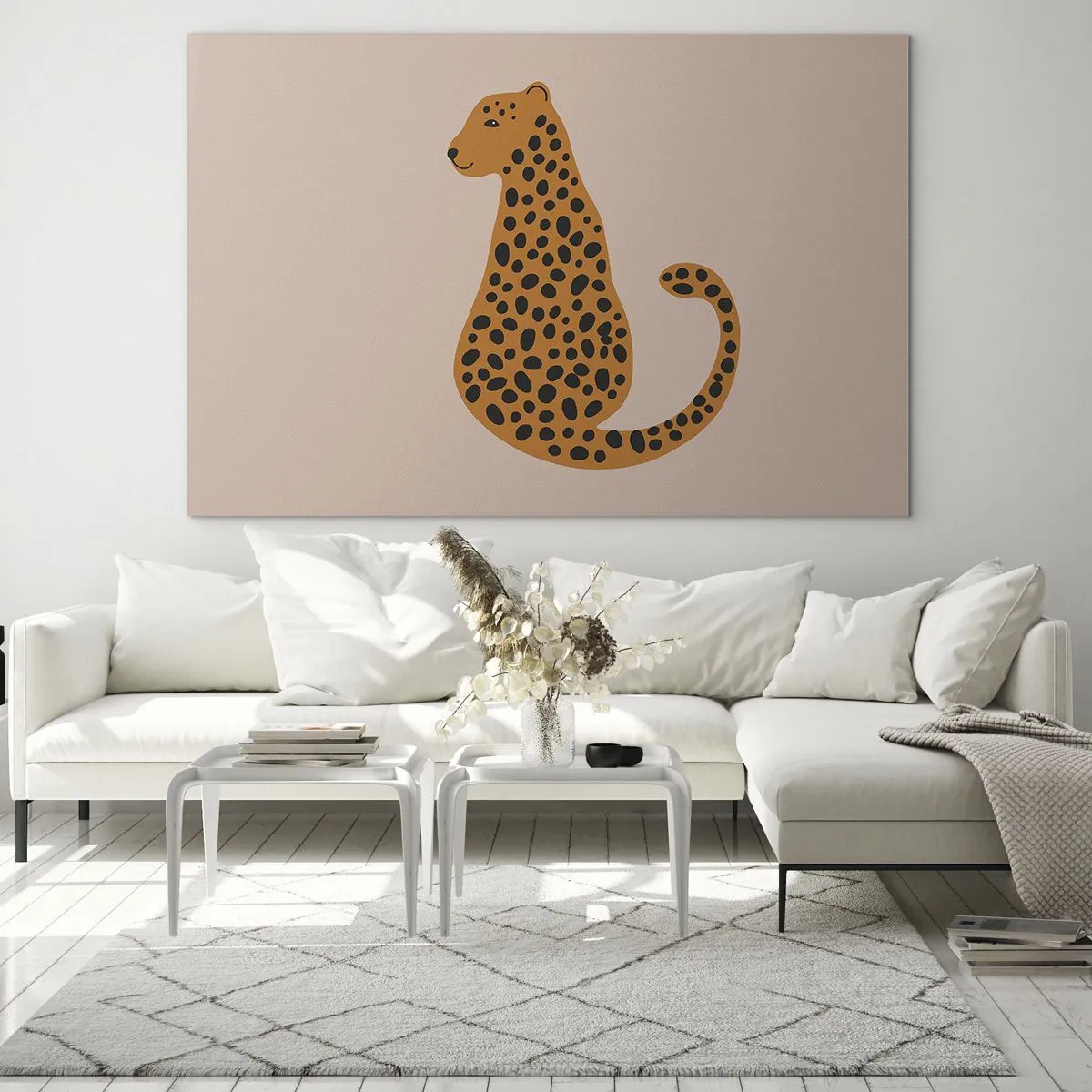 Obraz na skle - Ilustrace pantera s černými skvrnami na béžovém pozadí - 70x50cm - Leopardní vzor je v módě - Moderní nástěnná dekorace do obývacího pokoje a ložnice ARTTOR