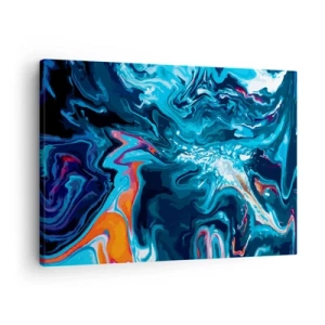 Obraz na plátně - Abstraktní vzor v odstínech modré s oranžovými akcenty. - 70x50cm - Cesta do středu nebe - Moderní nástěnná dekorace do obývacího pokoje a ložnice ARTTOR