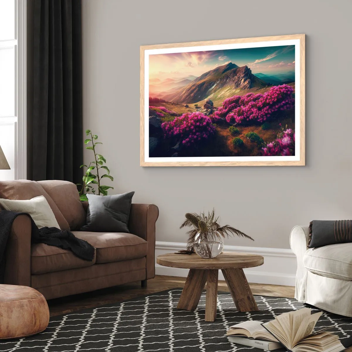 Plakát v rámu světlý dub - Léto na horách - 50x40 cm