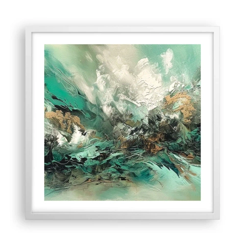 Plakát v bílém rámu - Smaragdově černé vlnobití - 50x50 cm