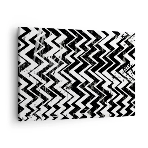 Obraz na plátně - Černobílý cikcakový vzor s uměleckými oděrkami - 70x50cm - Cik-bílé, cik-černé - Moderní nástěnná dekorace do obývacího pokoje a ložnice ARTTOR