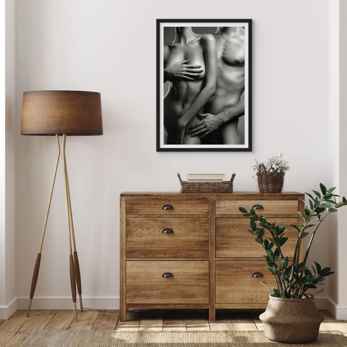 Plakát v černém rámu - Umělecký akt ženy a muže v černé a bílé - 50x70cm - Adam a Eva - Moderní nástěnná dekorace do obývacího pokoje a ložnice ARTTOR