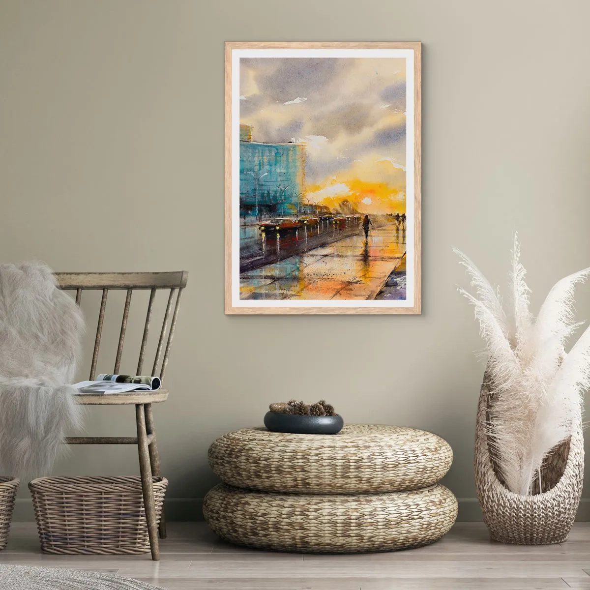 Plakát v rámu světlý dub - Život na pobřeží - 30x40 cm