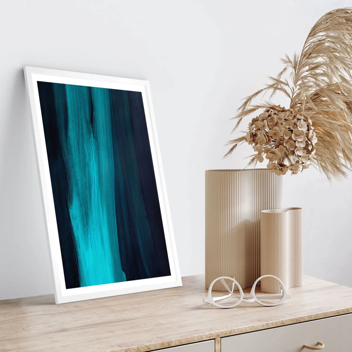 Plakát v bílém rámu - Pluj s proudem - 50x70 cm