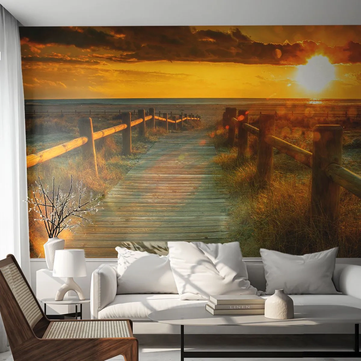 Fototapeta Samolepicí Deluxe Sticker - Vykoupané ve starém zlatě - Krajina, Moře, Sestup na Pláž - 250x175 cm