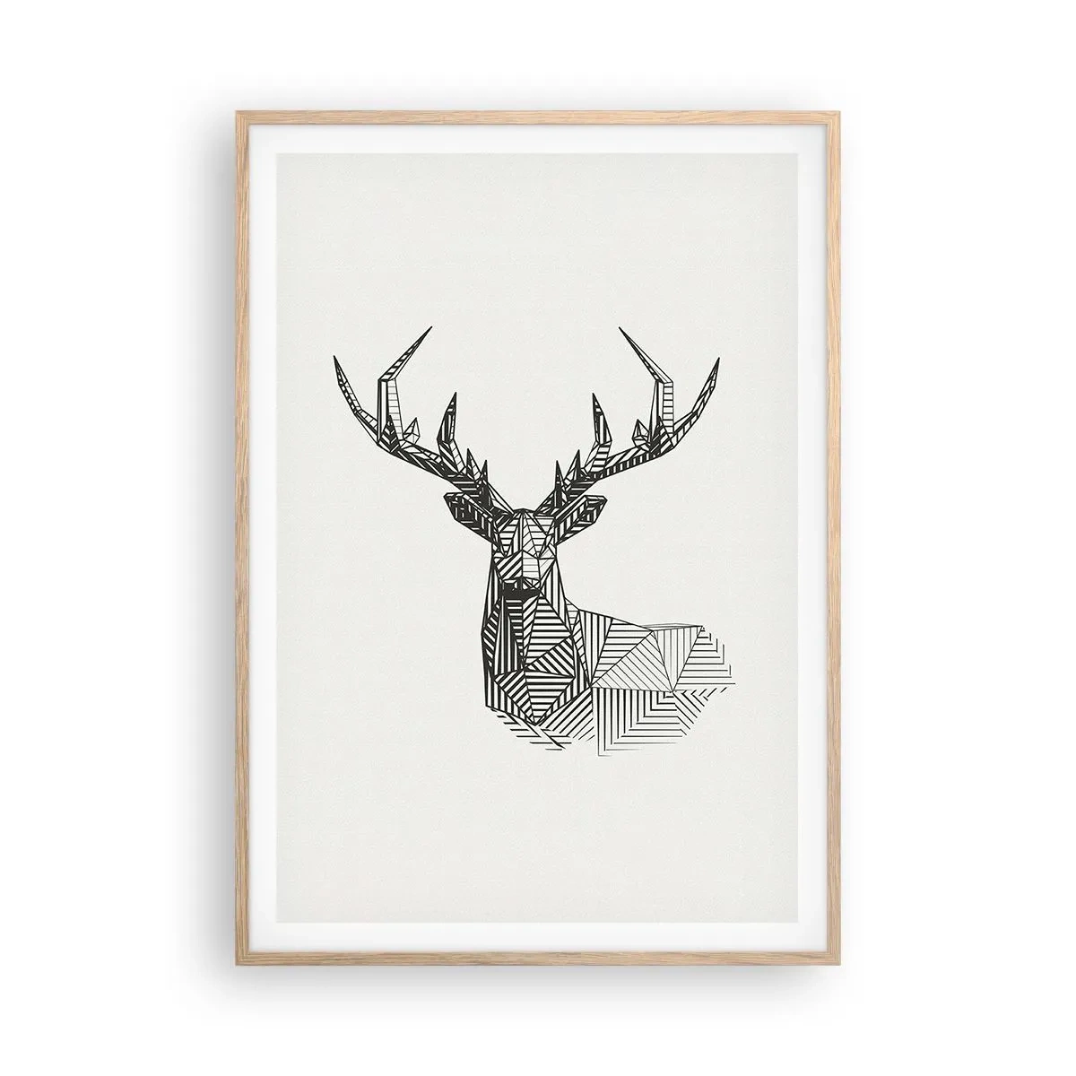 Plakát v rámu světlý dub - Jelen v kubistickém stylu - 70x100 cm