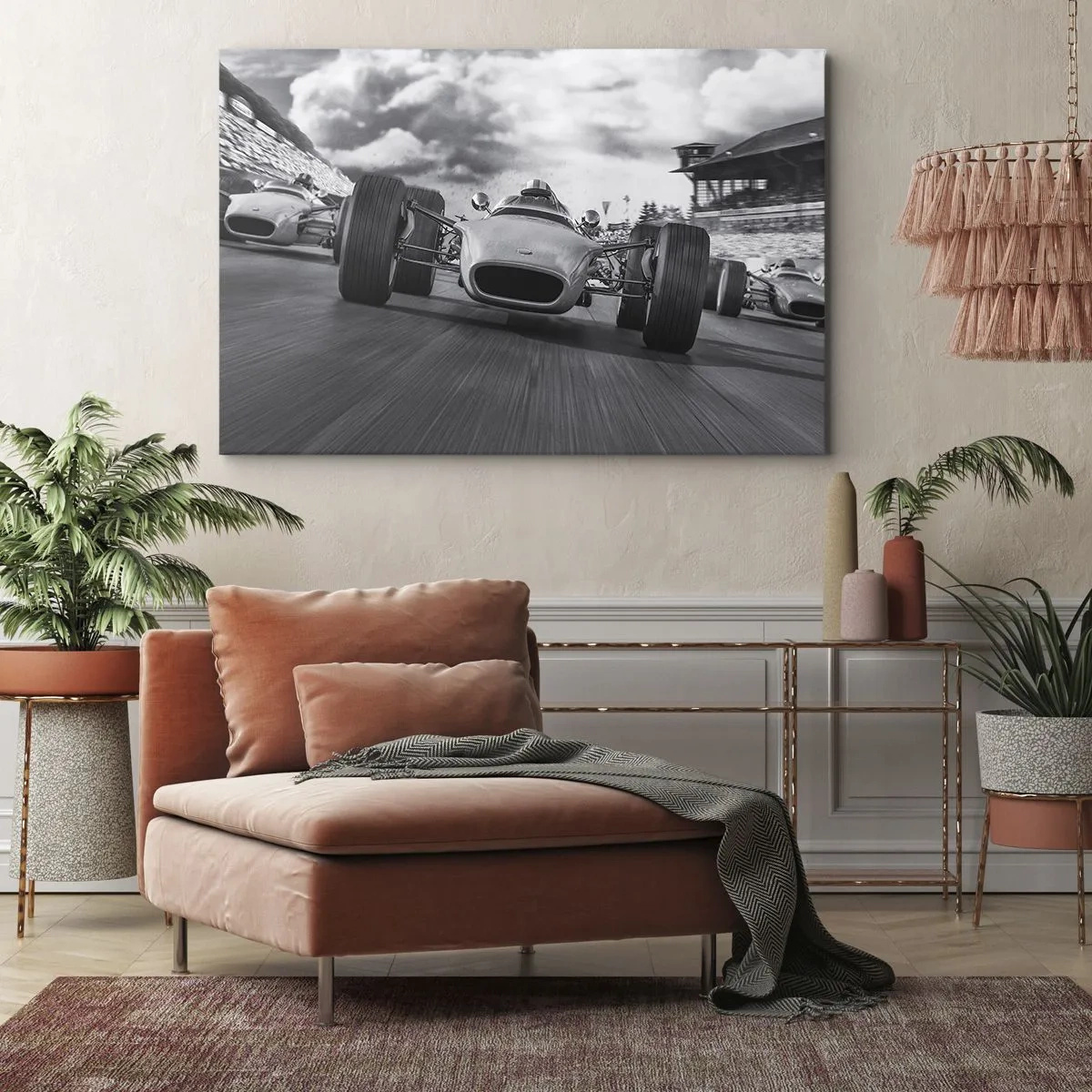Obraz na plátně - Závod klasických aut v pohybu - 70x50cm - Tohle je síla! - Moderní nástěnná dekorace do obývacího pokoje a ložnice ARTTOR