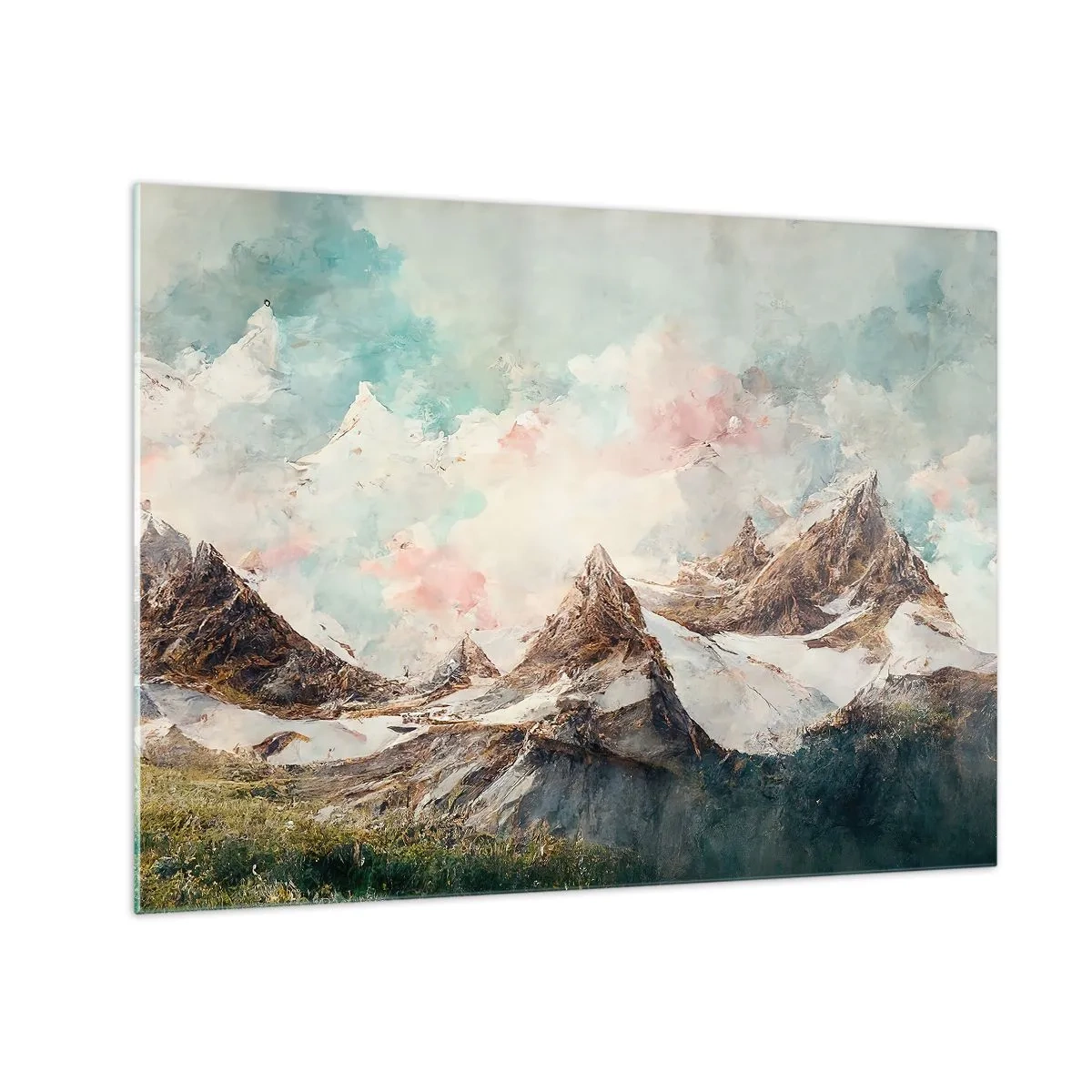 Obraz na skle - Malebné horské vrcholky s pastelovou oblohou - 70x50cm - Skalní čepele - Moderní nástěnná dekorace do obývacího pokoje a ložnice ARTTOR