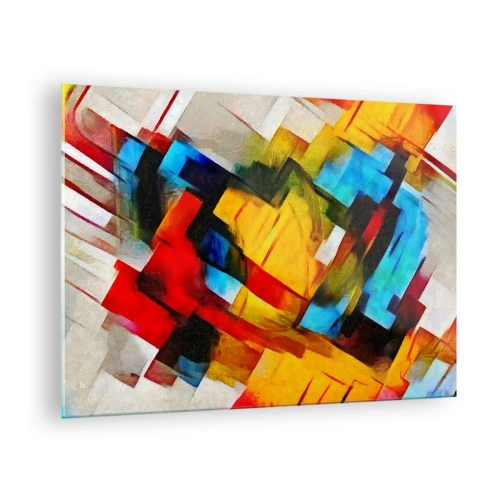 Obraz na skle - Abstraktní kompozice geometrických tvarů - 70x50cm - Vícebarevné vrstvy - Moderní nástěnná dekorace do obývacího pokoje a ložnice ARTTOR