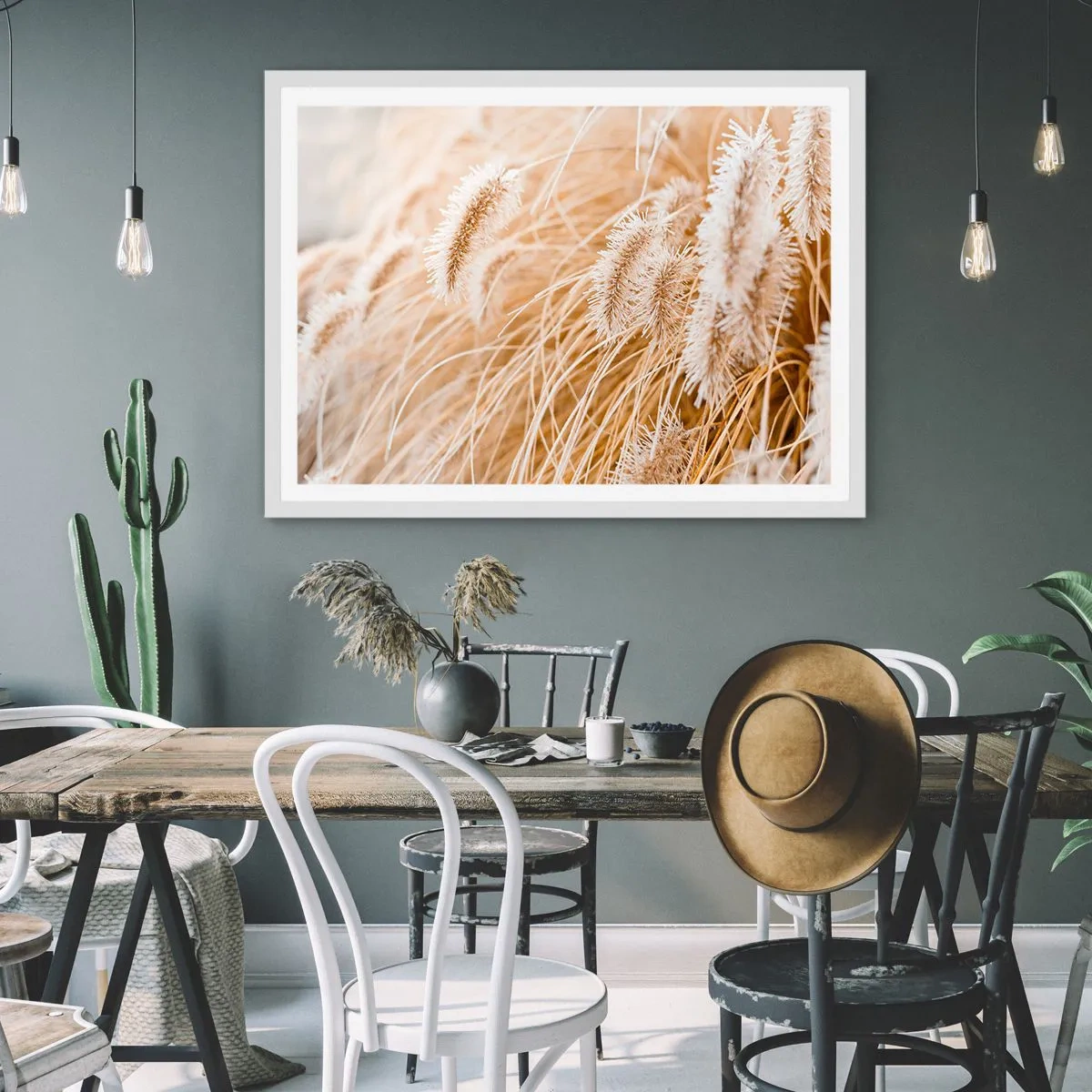 Plakát v bílém rámu - Zlaté šustění travin - 70x50 cm