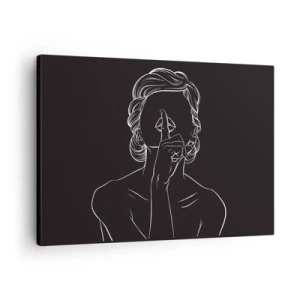 Obraz na plátně - Minimalistická silueta ženy na černém pozadí - 70x50cm - Krása rozkvétá v tichu - Moderní nástěnná dekorace do obývacího pokoje a ložnice ARTTOR