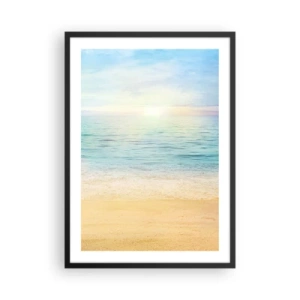 Plakát v černém rámu - Klidný výhled na pláž a moře při východu slunce - 50x70cm - Velká modř - Moderní nástěnná dekorace do obývacího pokoje a ložnice ARTTOR