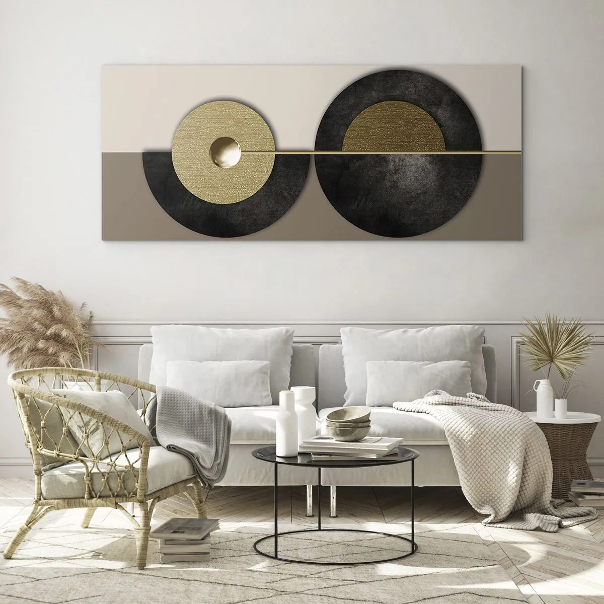 Obraz na skle - Variace kolem kruhu - 140x50 cm