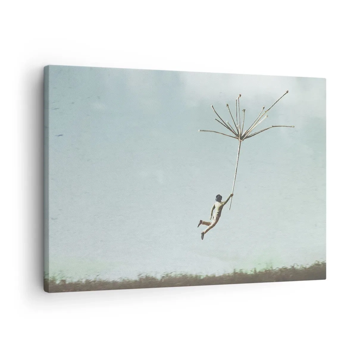 Obraz na plátně - Postava zvednutá velkým semínkem pampelišky - 70x50cm - Letající pampeliška - Moderní nástěnná dekorace do obývacího pokoje a ložnice ARTTOR