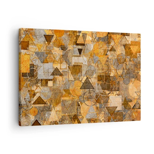 Obraz na plátně - Abstraktní geometrické vzory v odstínech zlaté - 70x50cm - Svět zachycený v podobě - Moderní nástěnná dekorace do obývacího pokoje a ložnice ARTTOR
