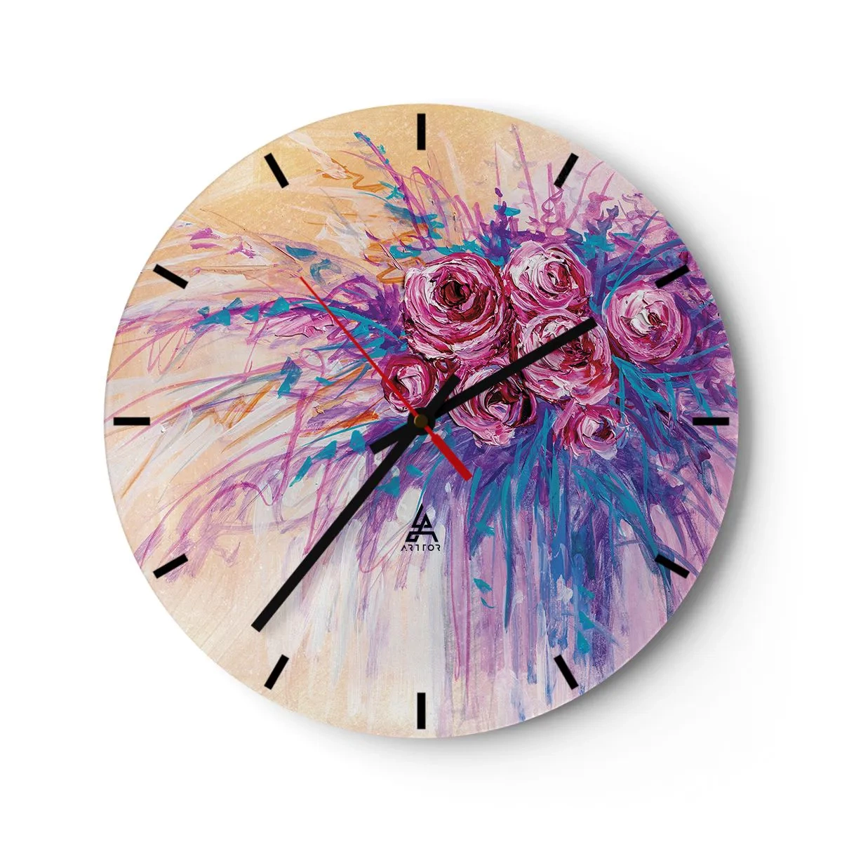 Nástěnné hodiny - Abstraktní kytice růží v uměleckém stylu - 30x30cm - Růžová fontána - Moderní nástěnná dekorace do obývacího pokoje, kuchyně a ložnice ARTTOR