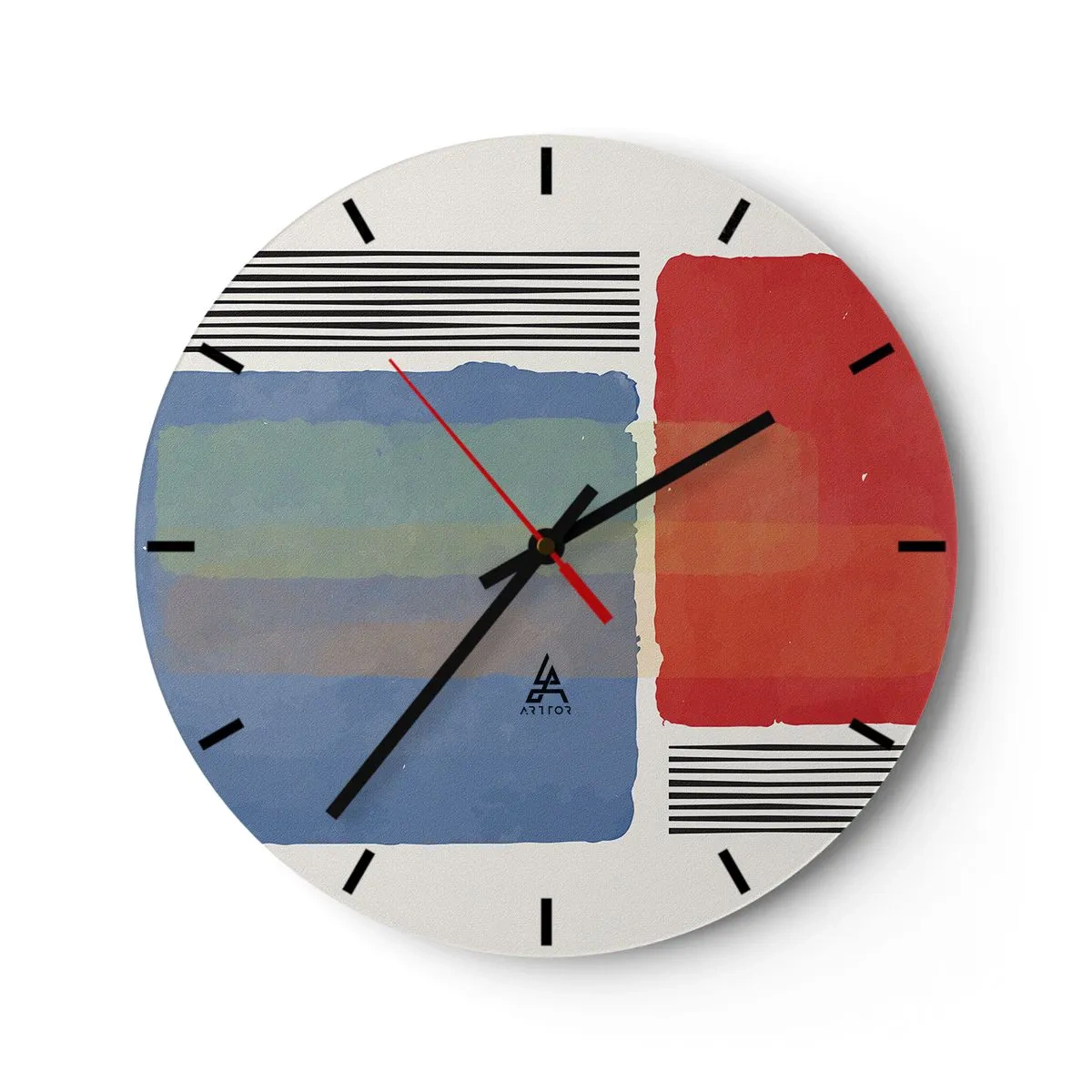 Nástěnné hodiny - Barevné abstraktní obdélníky a čáry na světlém pozadí - 30x30cm - Duch a písmeno geometrie - Moderní nástěnná dekorace do obývacího pokoje, kuchyně a ložnice ARTTOR