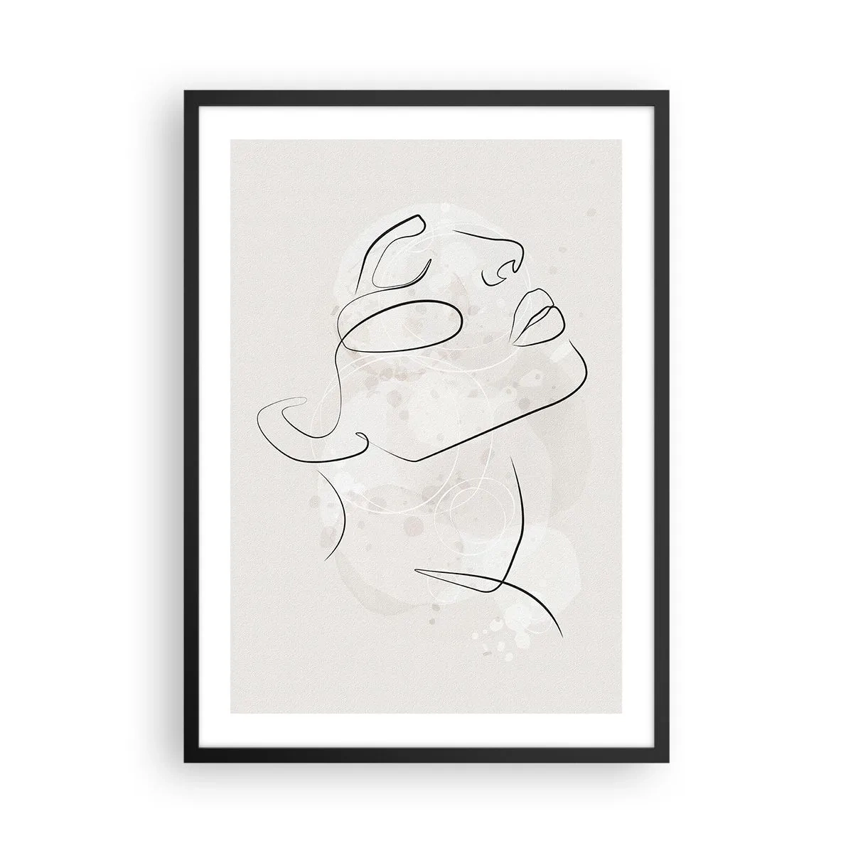 Plakát v černém rámu - Minimalistický portrét obličeje v lineárním stylu - 50x70cm - Náčrt snu - Moderní nástěnná dekorace do obývacího pokoje a ložnice ARTTOR