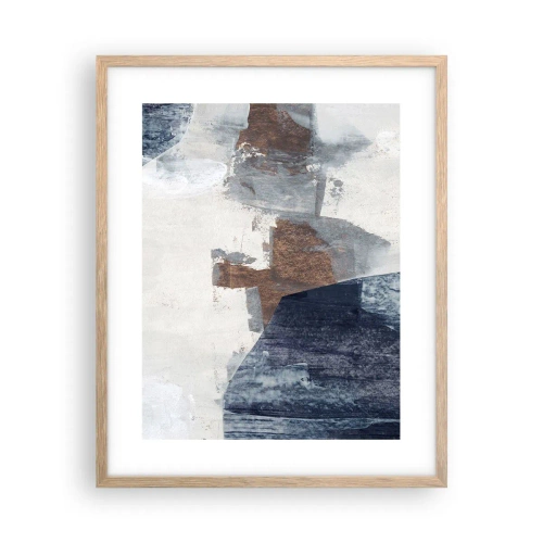 Plakát v rámu světlý dub - Modro-hnědé tvary - 40x50 cm