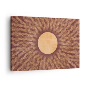 Obraz na plátně - Slunečný vzor s paprsky na pozadí v odstínech hnědé - 70x50cm - Ikona slunce - Moderní nástěnná dekorace do obývacího pokoje a ložnice ARTTOR