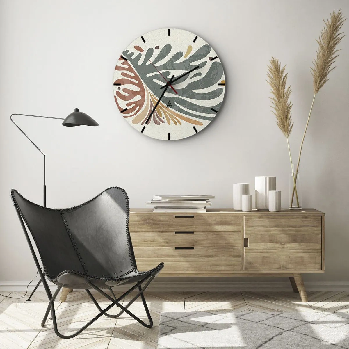 Nástěnné hodiny - Organické tvary v odstínech zelené a rzi - 30x30cm - Vícebarevný list - Moderní nástěnná dekorace do obývacího pokoje, kuchyně a ložnice ARTTOR
