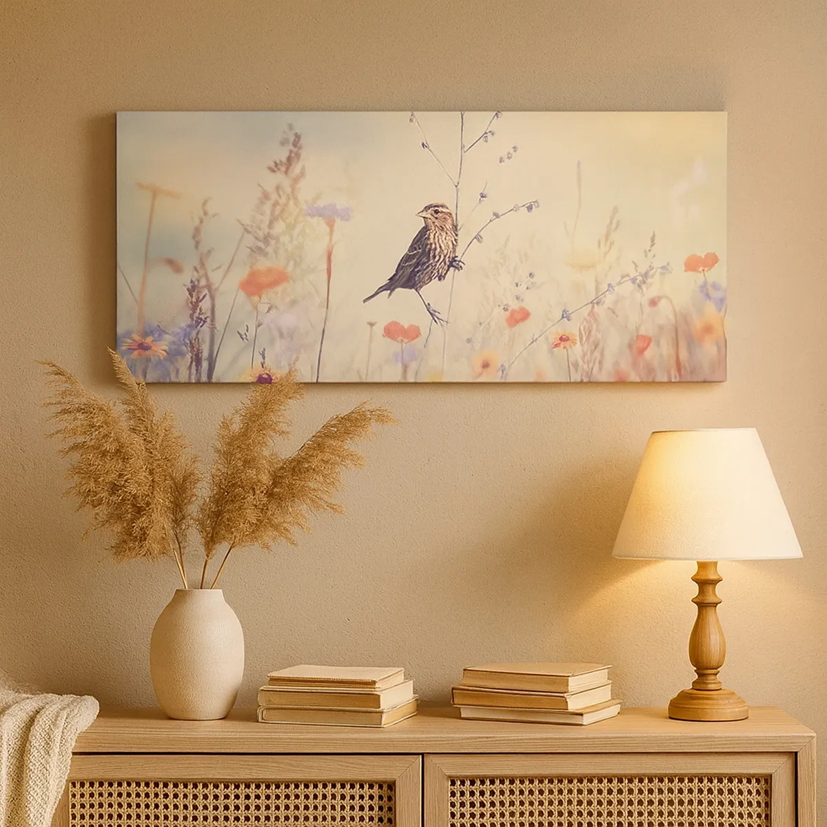 Obraz na plátně - Portrét ptáka s loukou v pozadí - 30x30 cm