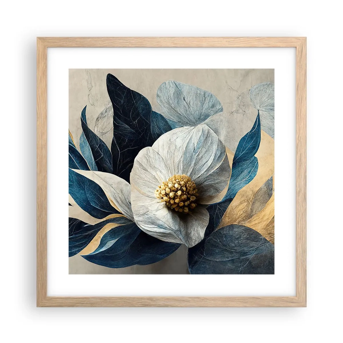 Plakát v rámu světlý dub - Zlaté srdce - 40x40 cm