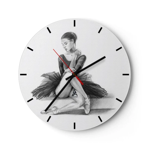 Nástěnné hodiny - Náčrt baletky v klasické póze - 30x30cm - Okouzlená tancem - Moderní nástěnná dekorace do obývacího pokoje, kuchyně a ložnice ARTTOR