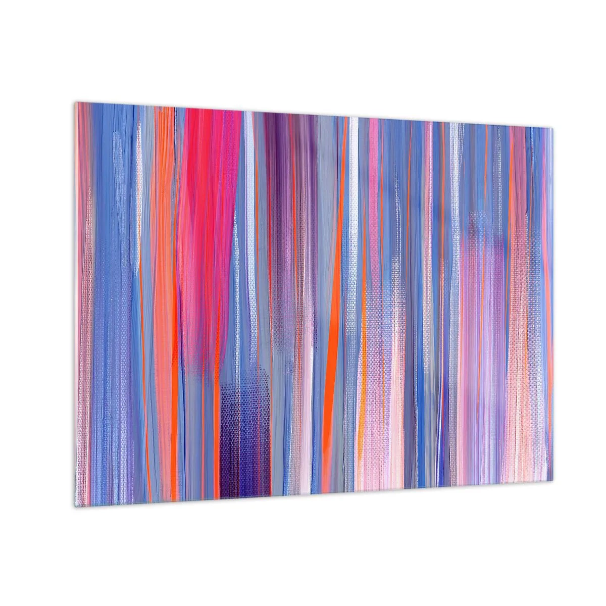 Obraz na skle - Barevné svislé pruhy v odstínech růžové, fialové a modré - 70x50cm - Naduhuvstoupení - Moderní nástěnná dekorace do obývacího pokoje a ložnice ARTTOR