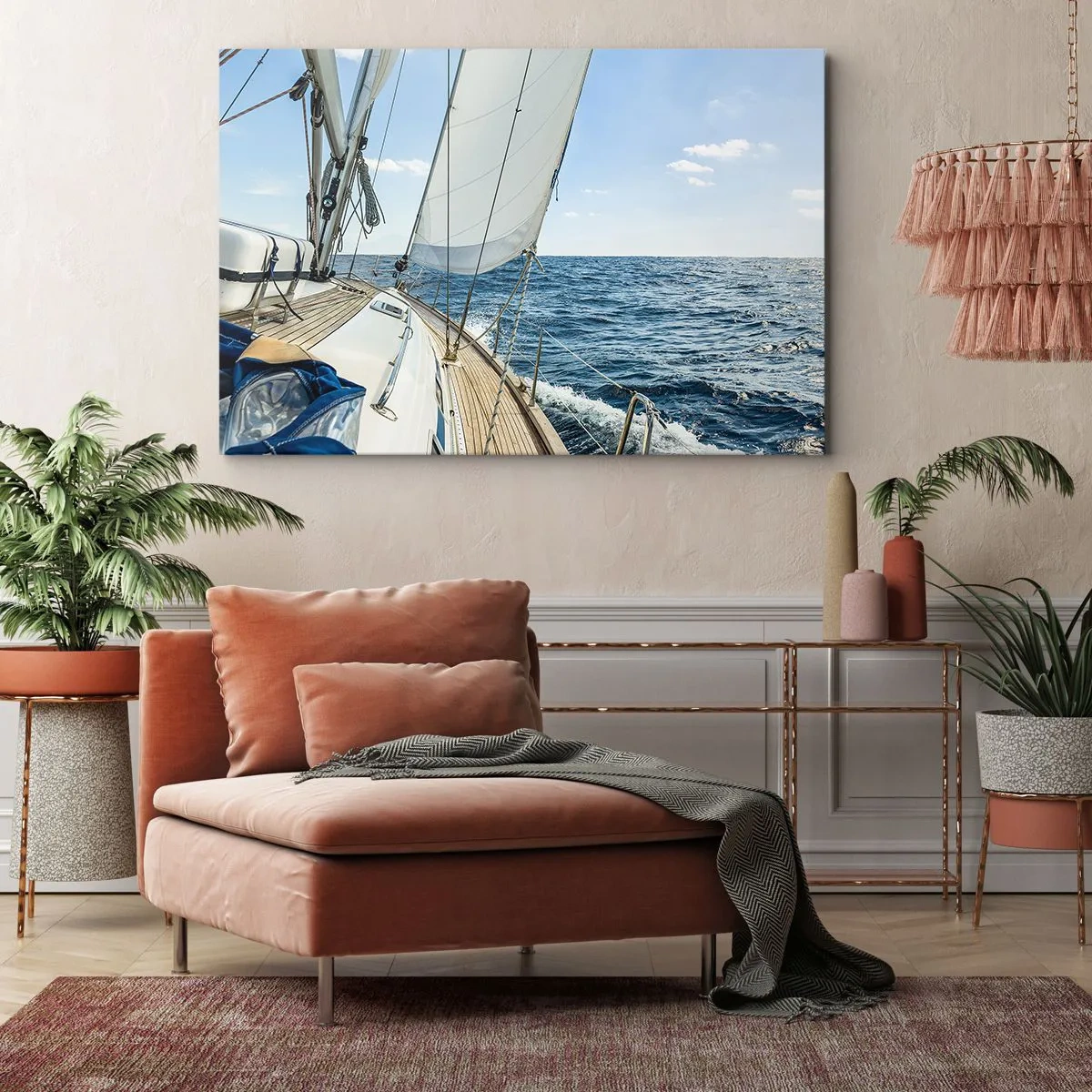 Obraz na plátně - Plachetnice na klidném moři pod modrou oblohou - 70x50cm - Ahoj, dobrodružství - Moderní nástěnná dekorace do obývacího pokoje a ložnice ARTTOR