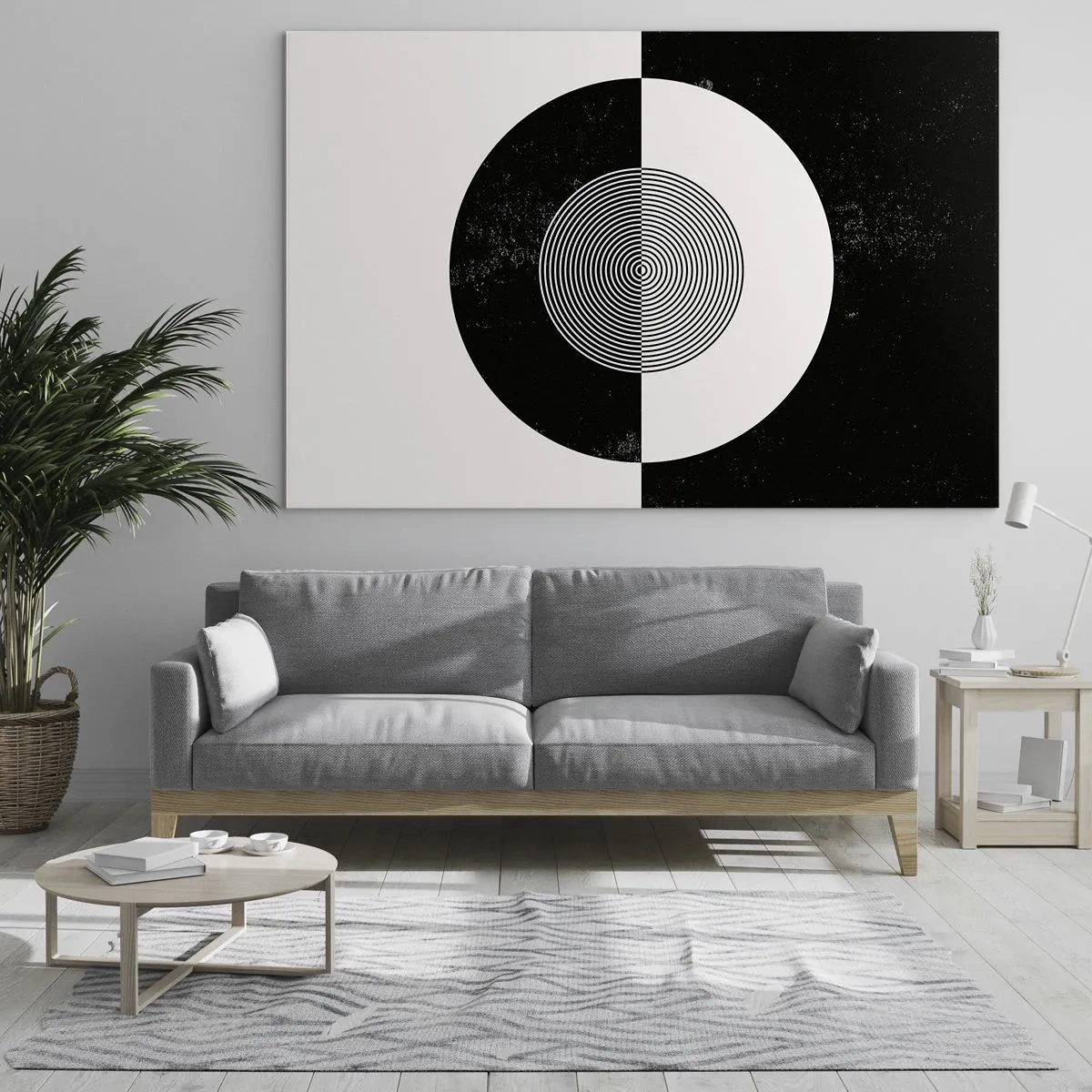 Obraz na skle - Geometrický vzor černé a bílé symetrie - 70x50cm - Harmonie v černé a bílé - Moderní nástěnná dekorace do obývacího pokoje a ložnice ARTTOR