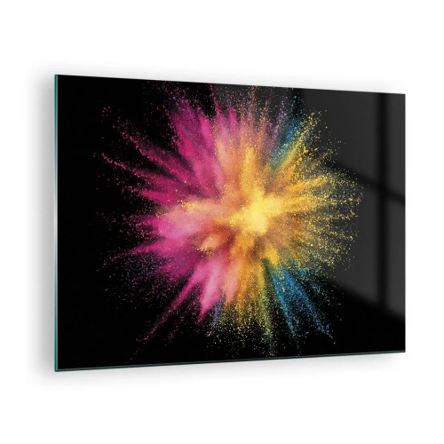 Obraz na skle - Barevný prášek exploze na černém pozadí - 70x50cm - Zrození barev  - Moderní nástěnná dekorace do obývacího pokoje a ložnice ARTTOR