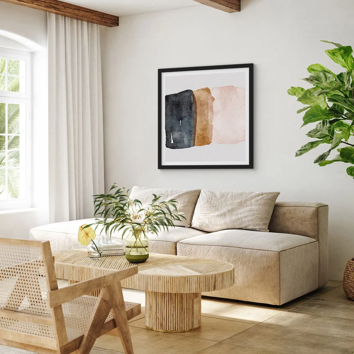 Plakát v černém rámu - Kompozice zemitých barev - 60x60 cm